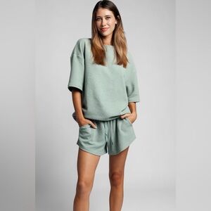 Comfrt Waffle Lounge Tee & Short set in Sage green color